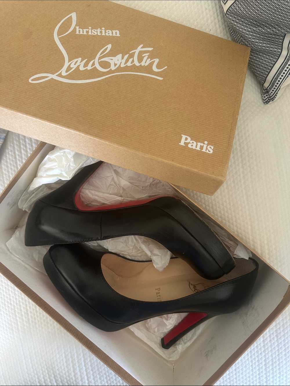 Christian Louboutin Black Leather Pumps with Red Sole